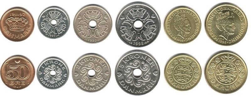 Qual moeda da Dinamarca não tem furo no meio?