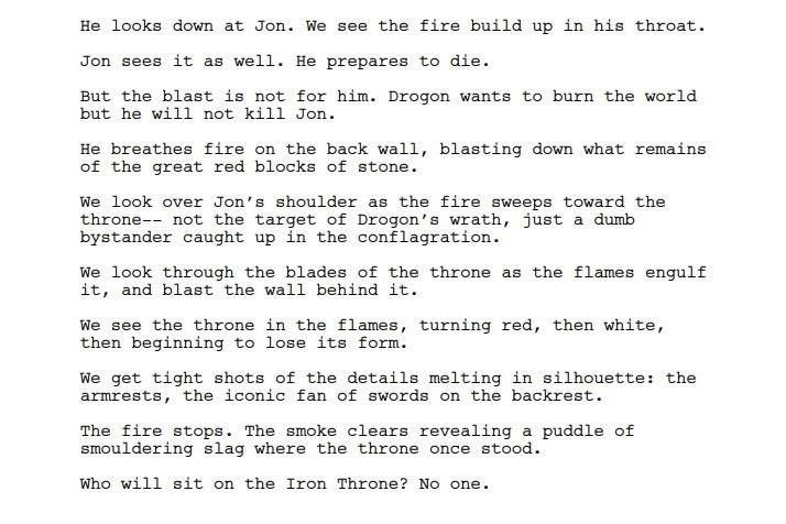 Script original do último episódio de Game of Thrones