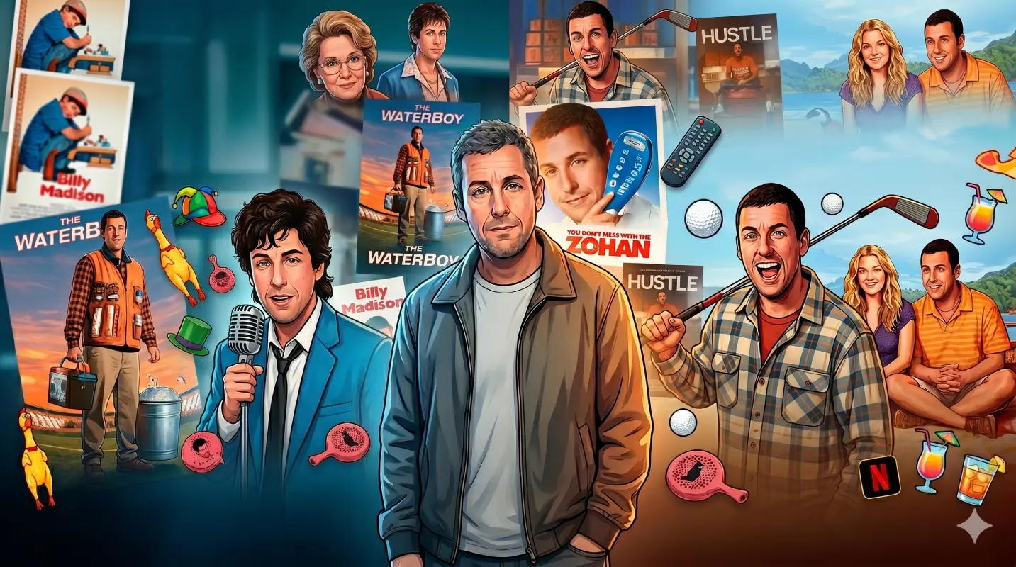 imagem com a adam sandler em seus melhores papeis de comédia
