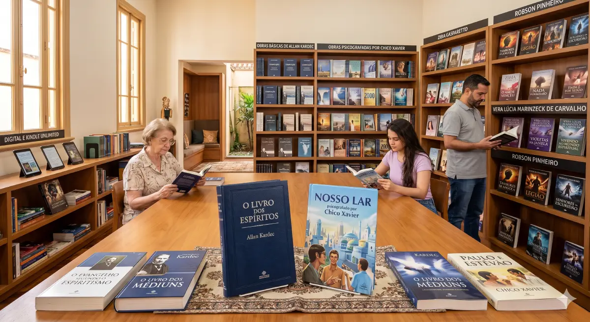 Uma biblioteca espírita com as obras fundamentais de Allan Kardec,Chico Xavier, ZIbia Gaspareto entre outros